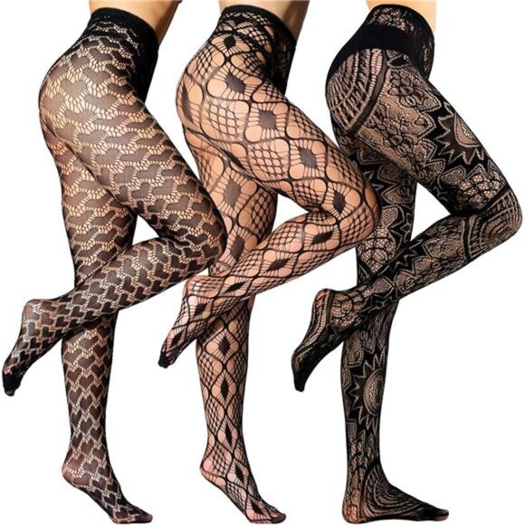 3 Fishnet Stockings for Women Sexy Tights Lace Pantyhose Patterned - Picture 1 of 9